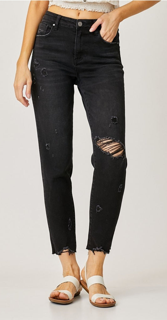 Risen mid rise tapered black jeans
