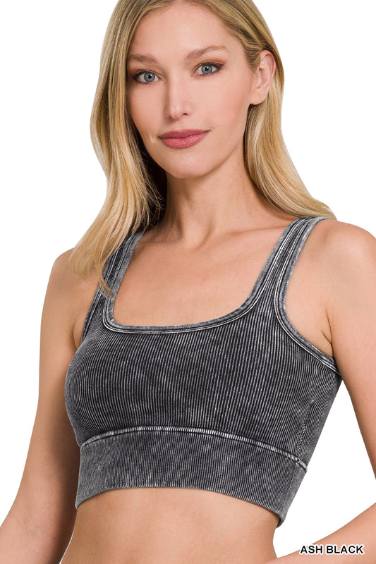 Washed ribbed square neck tank bra
