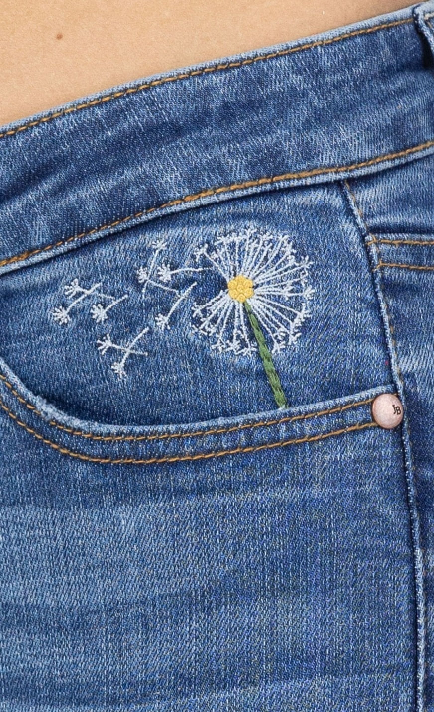 Judy Blue Hi-waisted dandelion embroidery skinny